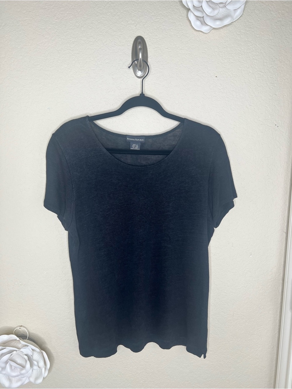 NTM: Banana Republic 100% Linen Black Slub Knit Tee Shirt Size Large Classic